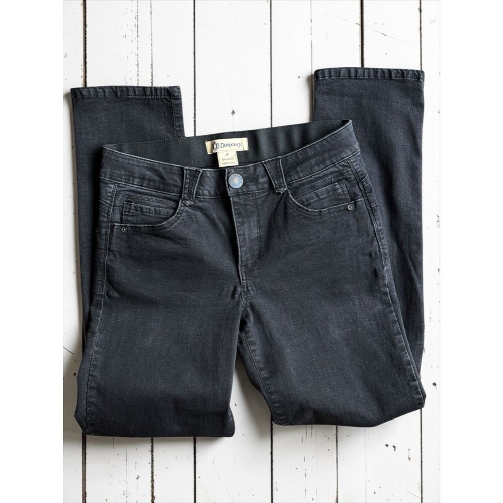 Democracy Ab Solution Black Coated Jeans Size 8 Slim Straight Stretch Mid Rise